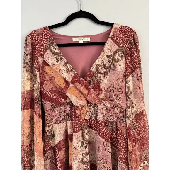 NWT Rewind Surplice Paisley Patchwork Print Balloon Sleeve Peasant Dress Small - Picture 5 of 9